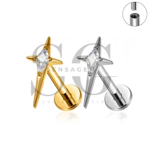 SG4564 ASTM F136 Titanium Rhombus Star CZ Lip Fang Labret Stud