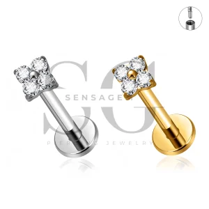 SG4565 ASTM F136 Titanium Flower CZ Lip Fang Labret Stud