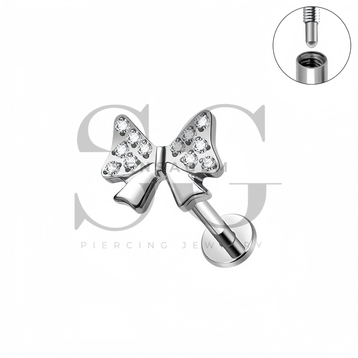 SG4567 ASTM F136 Titanium Pave Bow CZ Lip Fang Labret Stud – Bild 3