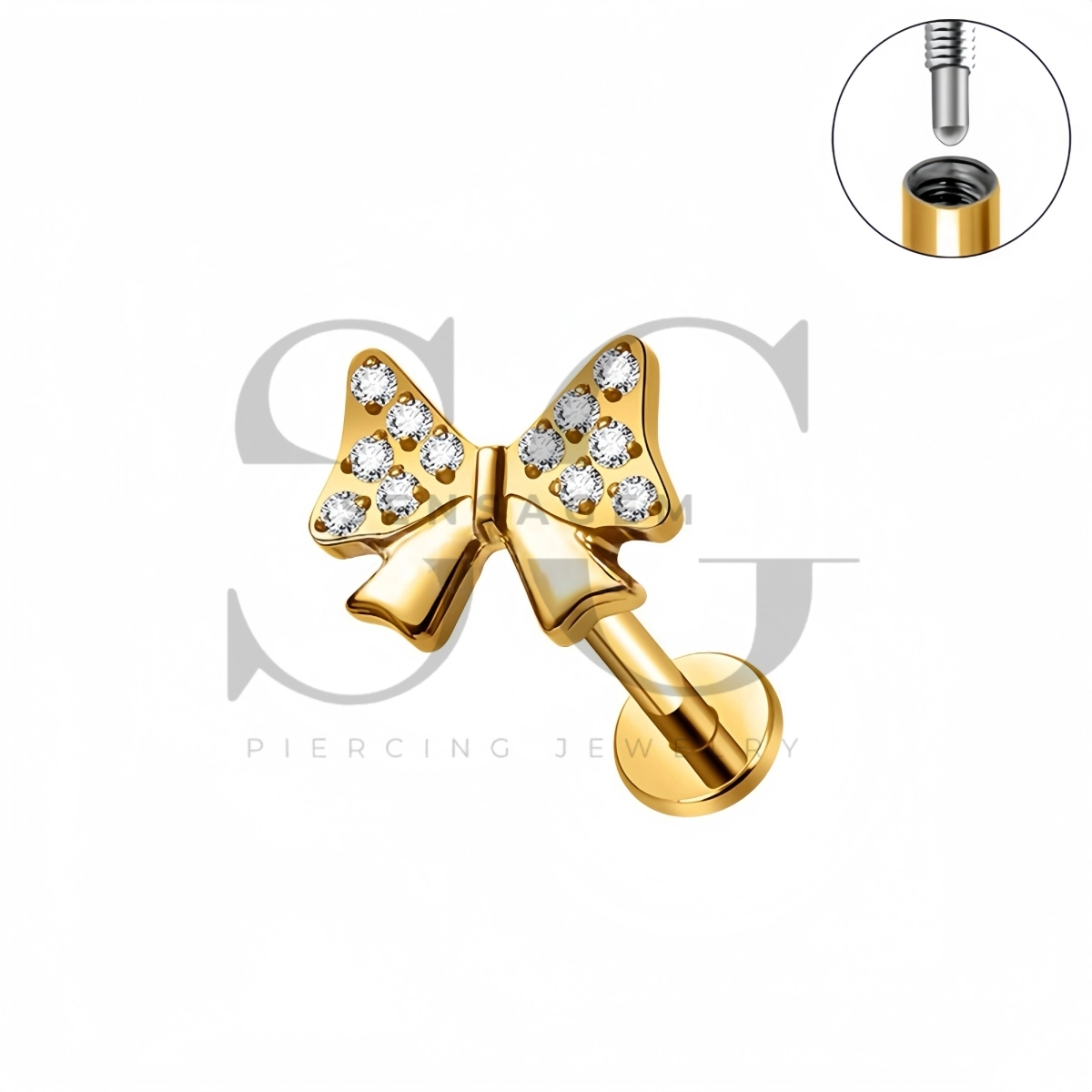SG4567 ASTM F136 Titanium Pave Bow CZ Lip Fang Labret Stud – Bild 2