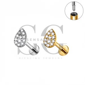 SG4568 ASTM F136 Titanium Pave Pear CZ Lip Fang Labret Stud