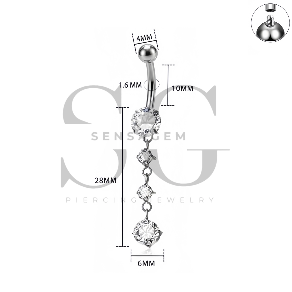 SG7066 ASTM F136 Implant Grade Titanium Dangle Navel Ring - Afbeelding 2