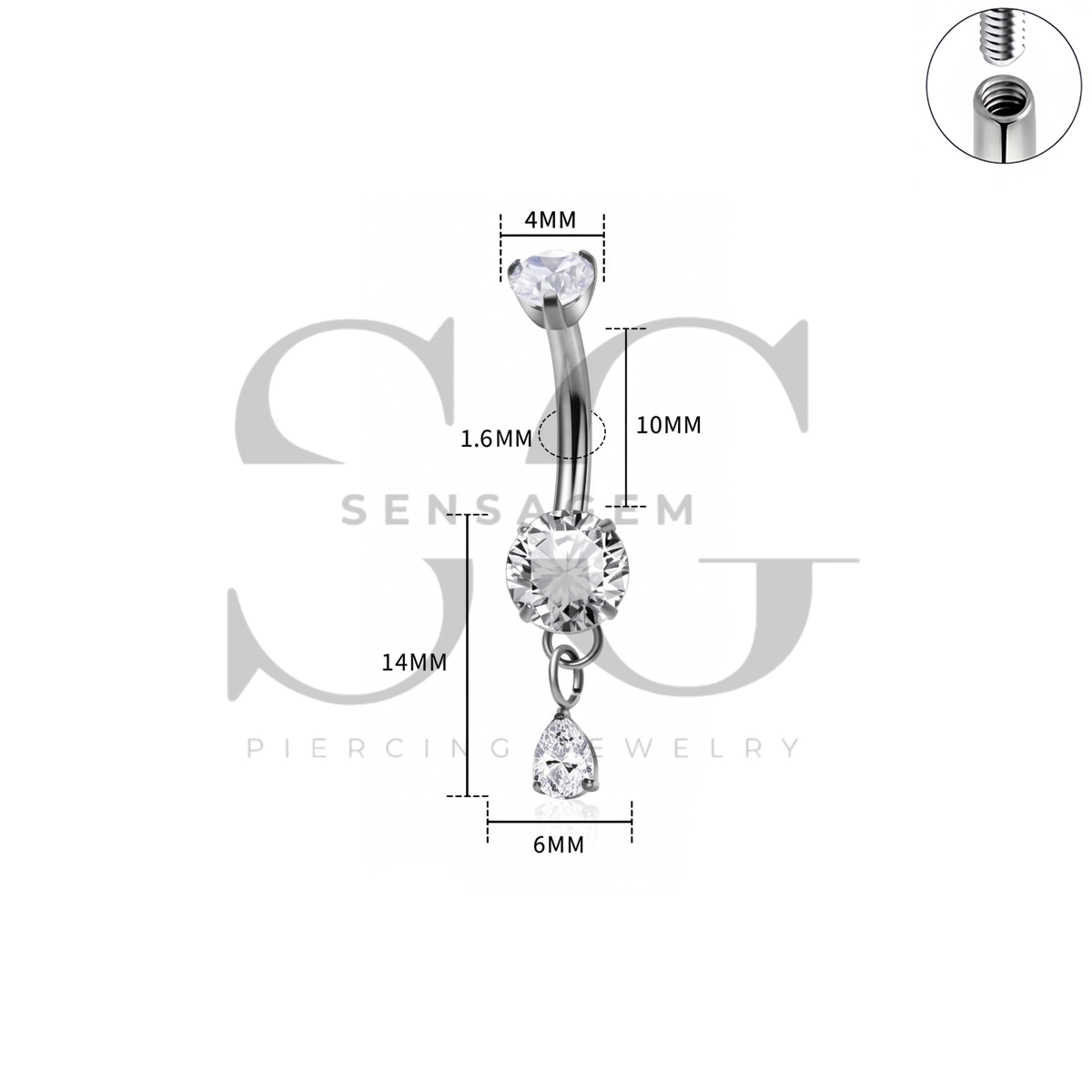 SG7067 ASTM F136 Implant Grade Titanium Dangle Navel Ring - Afbeelding 2