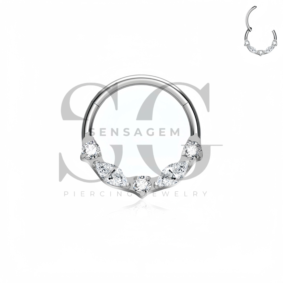 SG3294 ASTM F136 Titanium Marquise Chevron CZ Clicker Ring – Bild 3
