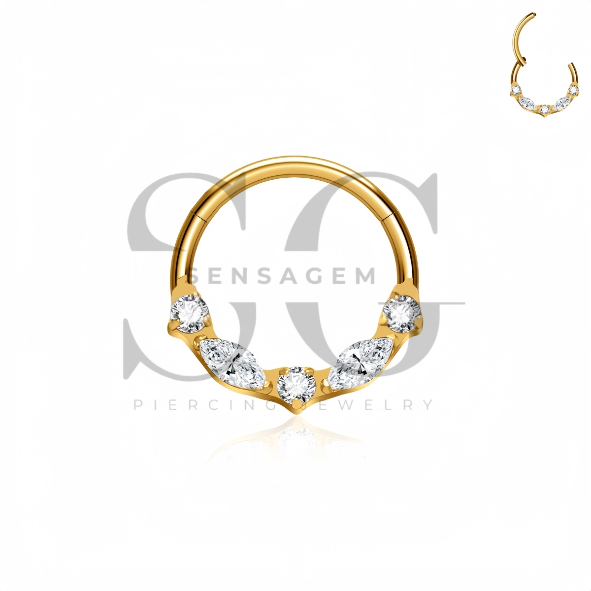 SG3294 ASTM F136 Titanium Marquise Chevron CZ Clicker Ring – Bild 2